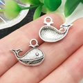 Silver whale ocean pendant charms with textured surface for DIY jewelry making - Dolphin Style (22296)