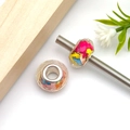 Colorful resin big hole bead with cartoon patterns and silver metal core for DIY bracelets - Round Faceted Graffiti Large Hole Bead (17957)