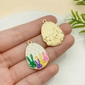 Vue détaillée de pendentifs œufs de Pâques en alliage avec motifs lapins et étoiles dorées - Style Oeuf de Pâques avec Oreilles de Lapin (23089)