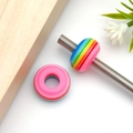 DIY jewelry kit with rainbow striped resin large hole beads and silver threaded metal rods - Round Striped Barrel Bead (17941)