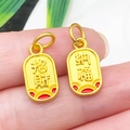 Golden Chinese lucky charm pendants with Zhaocai Nafu engraving and enamel detail - Yellow And Red Enamel Fortune And Blessing Pendant