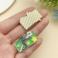 Detail of soccer themed enamel charm showing green ball design and textured gold back - 22942-1 31x22mm-3.65g Green Oil-drip Zinc Alloy Sports Soccer Series Shooting Soccer Ball