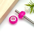 Fuchsia faceted resin beads with metal core for DIY bracelets jewelry making - Round Faceted Large Hole Bead (17950)