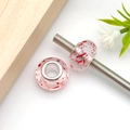 Red spotted resin large hole bead displayed on silver snake chain for DIY jewelry - Round Ink-Washed Large Hole Bead (17954)