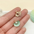 Detailed view of alloy shell pendants with green enamel and pearl inlay for jewelry DIY - Light Green (23197)