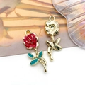Enamel red rose and gold floral charms for DIY jewelry making and keychain accessories - KC Gold Base Enamel Rose