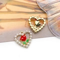 Golden heart charm with inlaid pearl and rose detail for DIY jewelry making - Artificial Pearl Heart Red Rose
