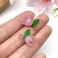 Pink acrylic lily of the valley flower pendant with green leaves and gold clasp - Pink Lily Of The Valley (22367)