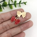 Pink enamel bow pendant with gold plating for DIY jewelry making and necklaces - Red Decorative Bowknot