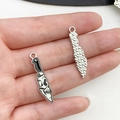 Gothic skull knife and textured bar pendants in silver finish for DIY jewelry - Skull Dagger Style (19392)