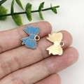 Blue enamel bow-shaped metal alloy charm with gold trim for DIY jewelry making - Lake Blue Bow