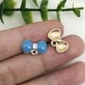 Sky blue bow pendant with central crystal and gold-plated metal base for DIY jewelry - Lake Blue Rhinestone Bowknot