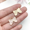 Pink polka dot and gold metal bow pendants for DIY jewelry and accessories - Pink Polka Dot Bow