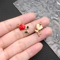 DIY rose pendant in red and green enamel with golden alloy finish for jewelry making - Red Enamel Rose Flower (12306)