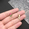Pink and green enamel rose charm with gold finish for DIY jewelry and necklaces - Rose Red Drip Oil Rose Flower (11974)