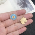 Blue enamel daisy charm pendant with gold alloy plating for DIY jewelry making - Lake Blue Enamel Single Faced Sunflower (12064)