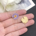 DIY jewelry pendant featuring purple enamel flower petal and golden metal base - Purple Enamel Single Faced Sunflower (12065)