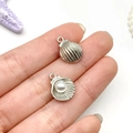 Silver shell pendants with pearls for jewelry making, handheld view for scale - White Pearl Shell Style (19040)