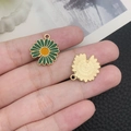Golden daisy flower pendant with dark green petals and yellow enamel for DIY jewelry - Green Enamel Single Faced Sunflower (12068)