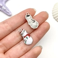 DIY snowman charms in silver alloy with white enamel finish and red scarf details - White Christmas Snowman Style (21860)
