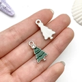 Green Christmas tree pendant in white gold finish with drip oil and zircon inlay - Green Dotted Diamond Christmas Tree Style (21864)
