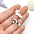 DIY Christmas candy cane charms with red enamel bow and sparkling rhinestone details - White Christmas Candy Cane Style (21865)