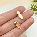 Golden carrot charm with orange and green enamel for DIY jewelry making and keychains - Orange Carrot Style (9947)
