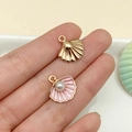 Pink enamel shell charm with faux pearl inlay and golden metal shell pendant - Pink (15776)