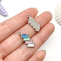 Colorful geometric enamel alloy pendant charm with silver border for DIY jewelry - Color Four-Block Long Strip Style (21869)