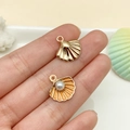 Golden shell charm and orange enamel pendant with pearl for DIY jewelry making - Orange (15777)