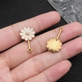 White enamel daisy flower charm with gold alloy plating, front and back view details - White Enamel Round Flower (12322)