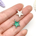 Silver star pendant charms with green enamel detail for DIY jewelry making - Green Five-Pointed Star Style (21875)