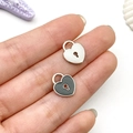 Silver-toned heart lock charms with keyhole and vertical stripes for DIY jewelry making - Black Heart Lock Style (21890)