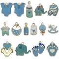 15 dijes de esmalte azul cielo para bebés con biberones y caballos para joyería DIY - Estilo Serie de Bebé de Esmalte Azul Lago (SN1206)