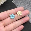 Blue enamel daisy pendant and gold metal flower charm for DIY jewelry making - Lake Blue Enamel Cherry Blossom (10960)