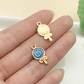 Colgante de piruleta azul esmaltado y dorado para creación de joyas y llaveros DIY - Piruleta Redonda de Esmalte Azul Lago (12337)