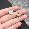 Handheld daisy flower pendant with white enamel and golden finish for DIY jewelry - White Enamel Cherry Blossom (10958)