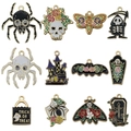 Set of 12 Halloween enamel alloy charms including spider, ghost, and pumpkin designs - Mixed Halloween Enamel Series