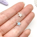 Star-shaped alloy pendants with light blue enamel and silver texture for DIY jewelry - Blue Small Star Style (21898)