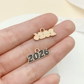 Colgante numérico 2026 para joyas DIY, acabado en esmalte negro con borde de metal dorado - 9x17mm / Negro