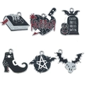 Set of 6 Halloween enamel alloy charms including magic book spider web and bat pendants - Halloween Enamel Pendant Set (SN950)