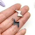 Lightning bolt pendant charms in black and white finish for DIY jewelry making - Black Lightning Style (21899)