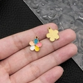 Colorful enamel flower charms with pink and blue petals on a gold metal base - Multicolor Enamel Flower (11875)