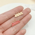 Colgantes año 2026 de esmalte rojo y aleación dorada texturizada para DIY - 9x17mm / Rojo