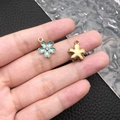 Sky blue enamel flower pendant with crystal center for DIY jewelry making - Lake Blue Enamel Rhinestone Cherry Blossom (9923)