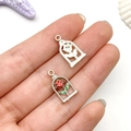 Red enamel rose and silver skeleton flower charms for DIY jewelry making and crafts - Red Rectangular Rose Style (21909)
