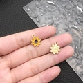 Yellow flower pendant and golden textured charm for DIY jewelry making - Yellow Enamel Sunflower (11925)