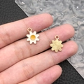 Floral daisy pendant charms with white enamel and golden metal finish for DIY jewelry - White Enamel Sunflower (11943)