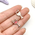 Zinc alloy wine glass charms with red enamel and silver texture for jewelry making - Red Wine Glass Style (21920)