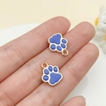 Blue glitter cat paw pendant with golden alloy frame for DIY jewelry making - Double-sided KC Gold Blue (23310)